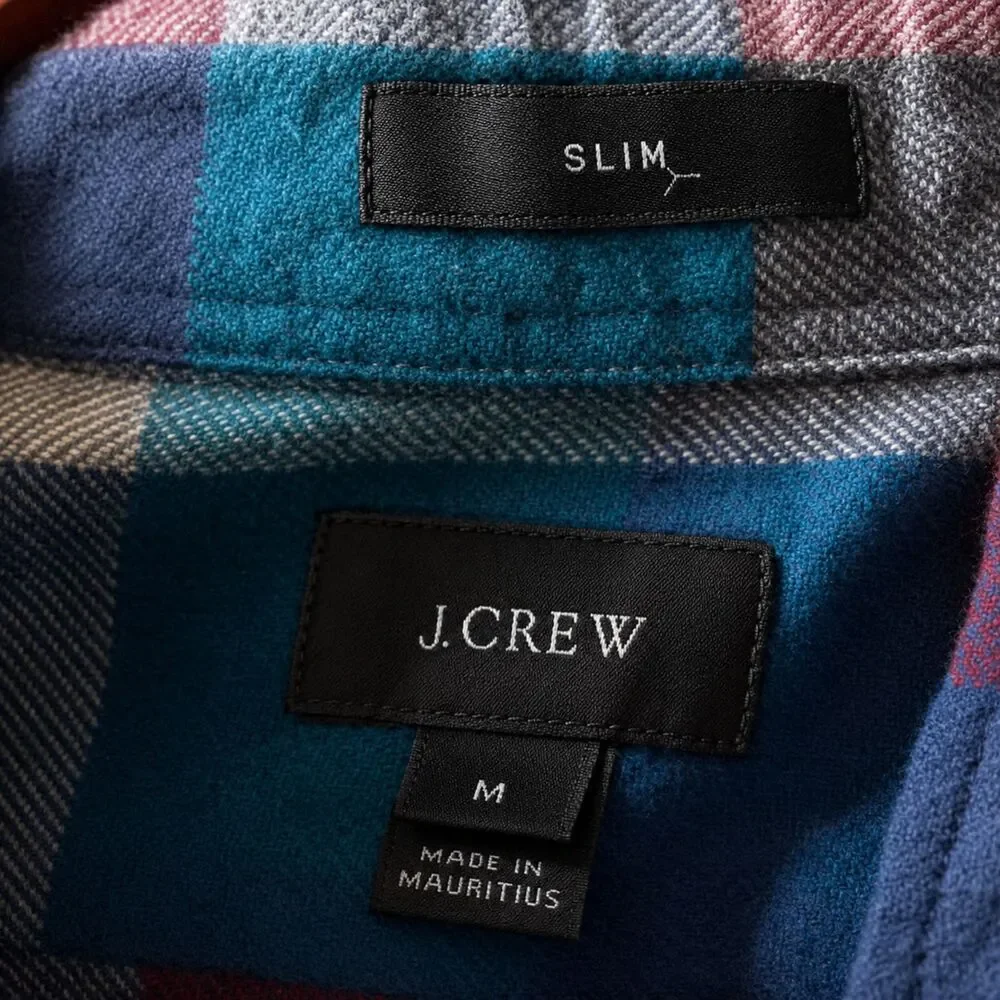 J Crew Mens Slim Flannel Plaid Shirt Size M Burgundy Navy Preppy Fall